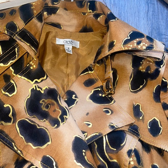 Cache Leopard Print Double-Breasted Trench Coat small - Picture 2 of 5